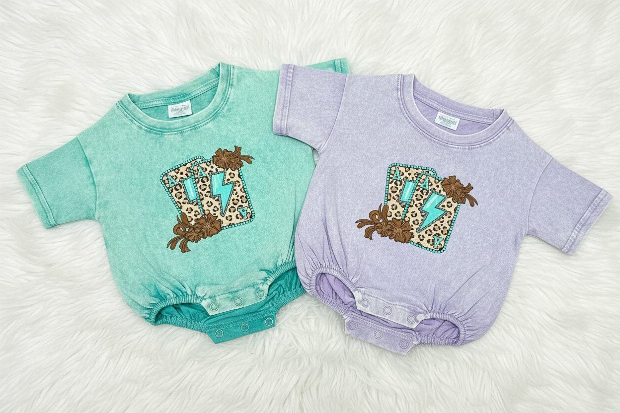 Acid wash baby rompers