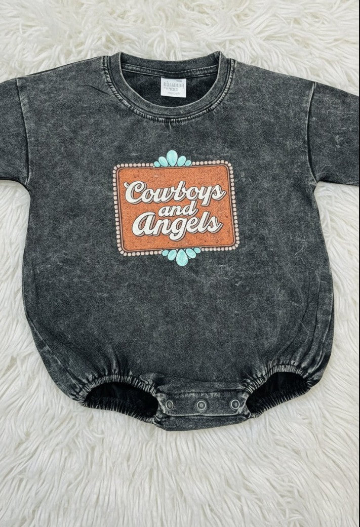 Acid wash baby rompers